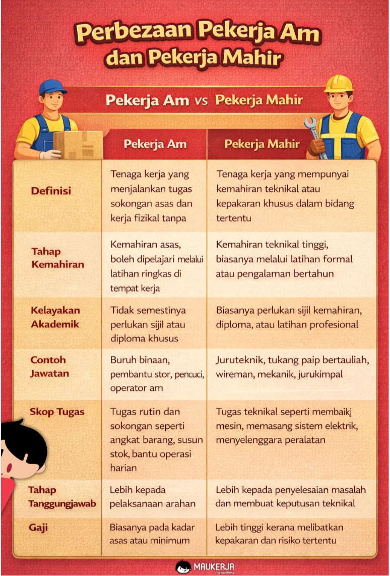 Perbezaan Pekerja Am vs Pekerja Mahir